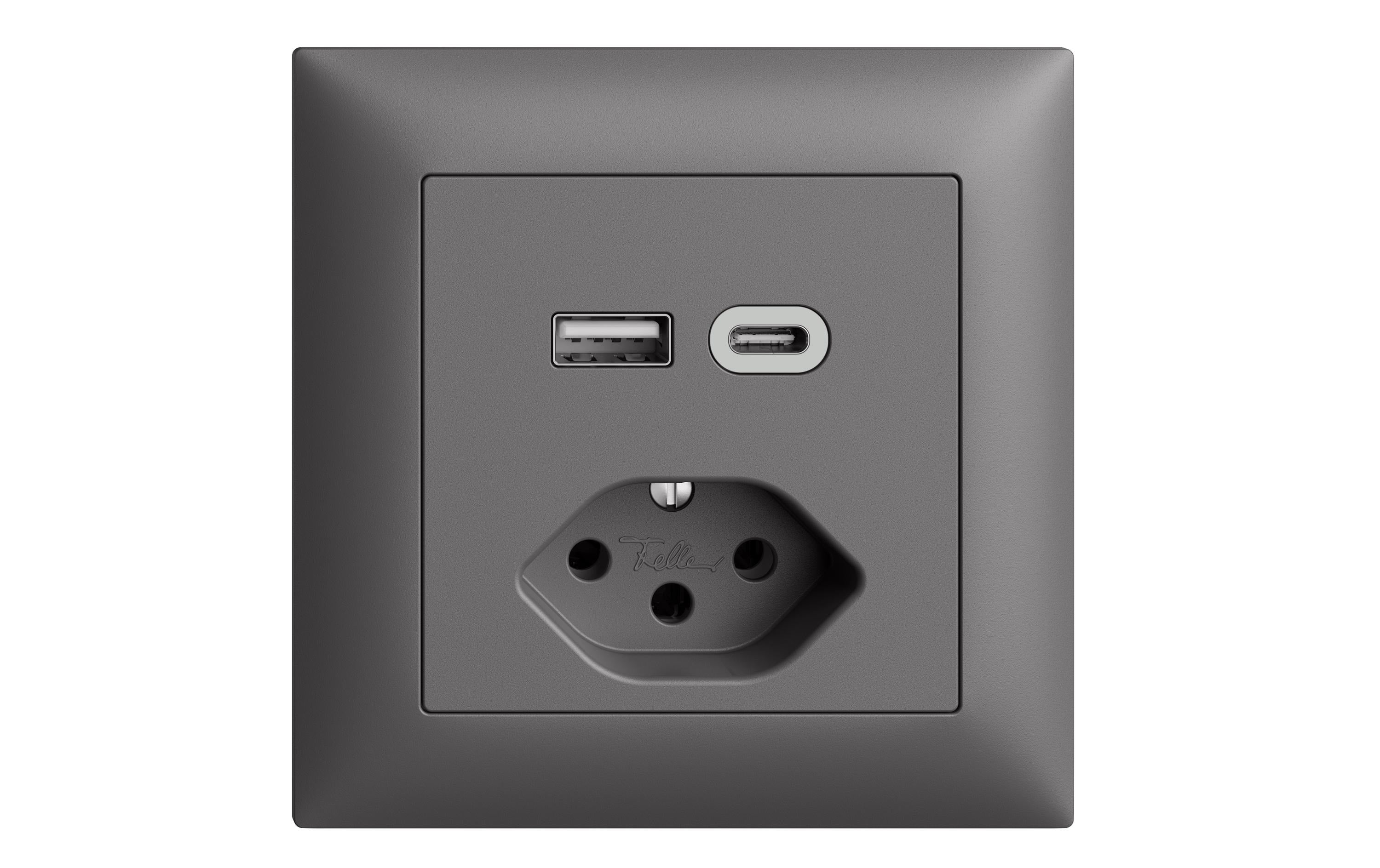 Feller EDIZIOdue Steckdose 1xUSB A,1xUSB C dunkelgrau, 3A, 1xT13, UP
