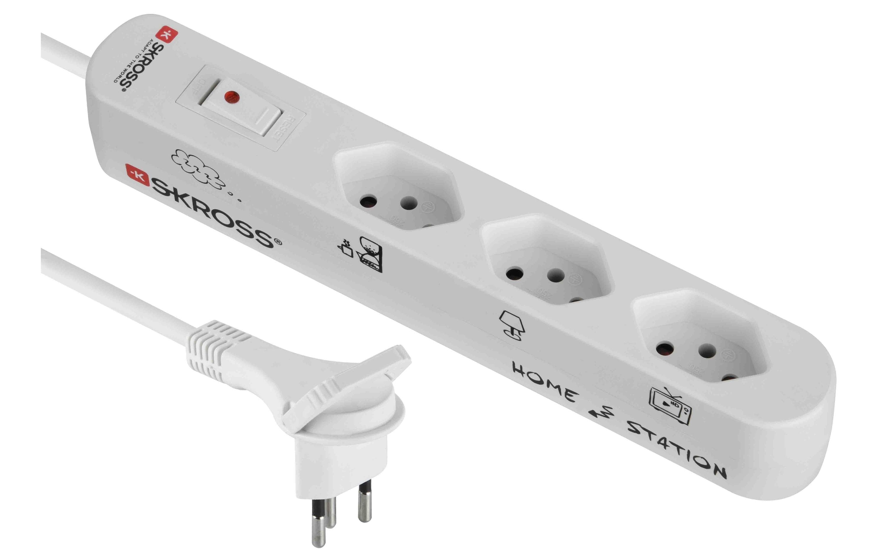 Steckdosenleiste Home Station 3xT13 quer mit Schalter, 1.5m Kabellänge, weiss