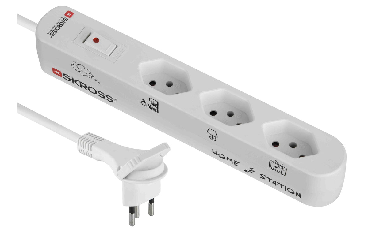Steckdosenleiste Home Station 3xT13 quer mit Schalter, 1.5m Kabellänge, weiss