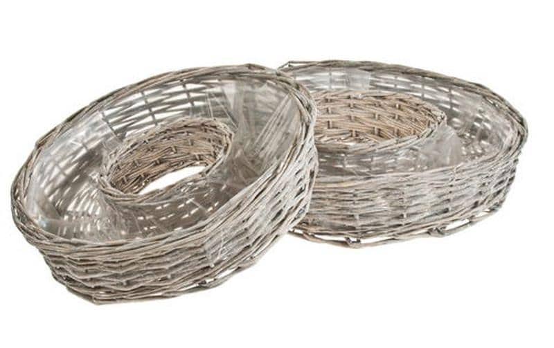 Opiflor Weidenkorbring Magda, 2er Set Weiss, innen foliert, Ø24x6cm,Ø30x7,5cm