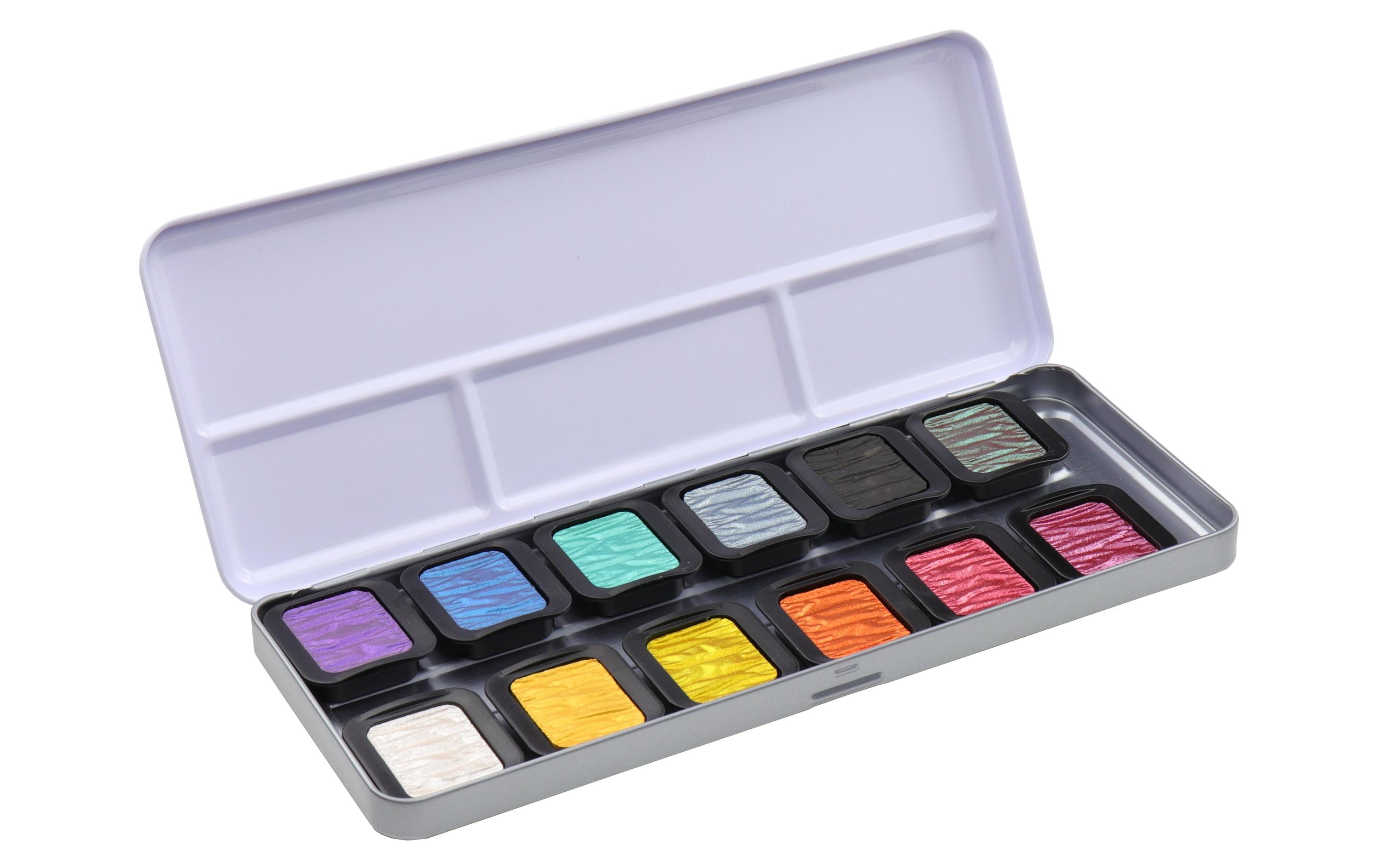Finetec Aquarellfarbe Perlglanz Rainbow 12 Deckende Perlglanzfarben
