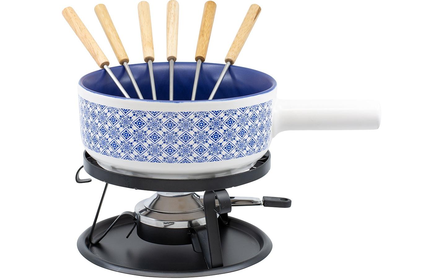 Kadastar Käsefondue-Set Kacheln 9 teilig, Keramik, Ø 22 cm, 2 Liter