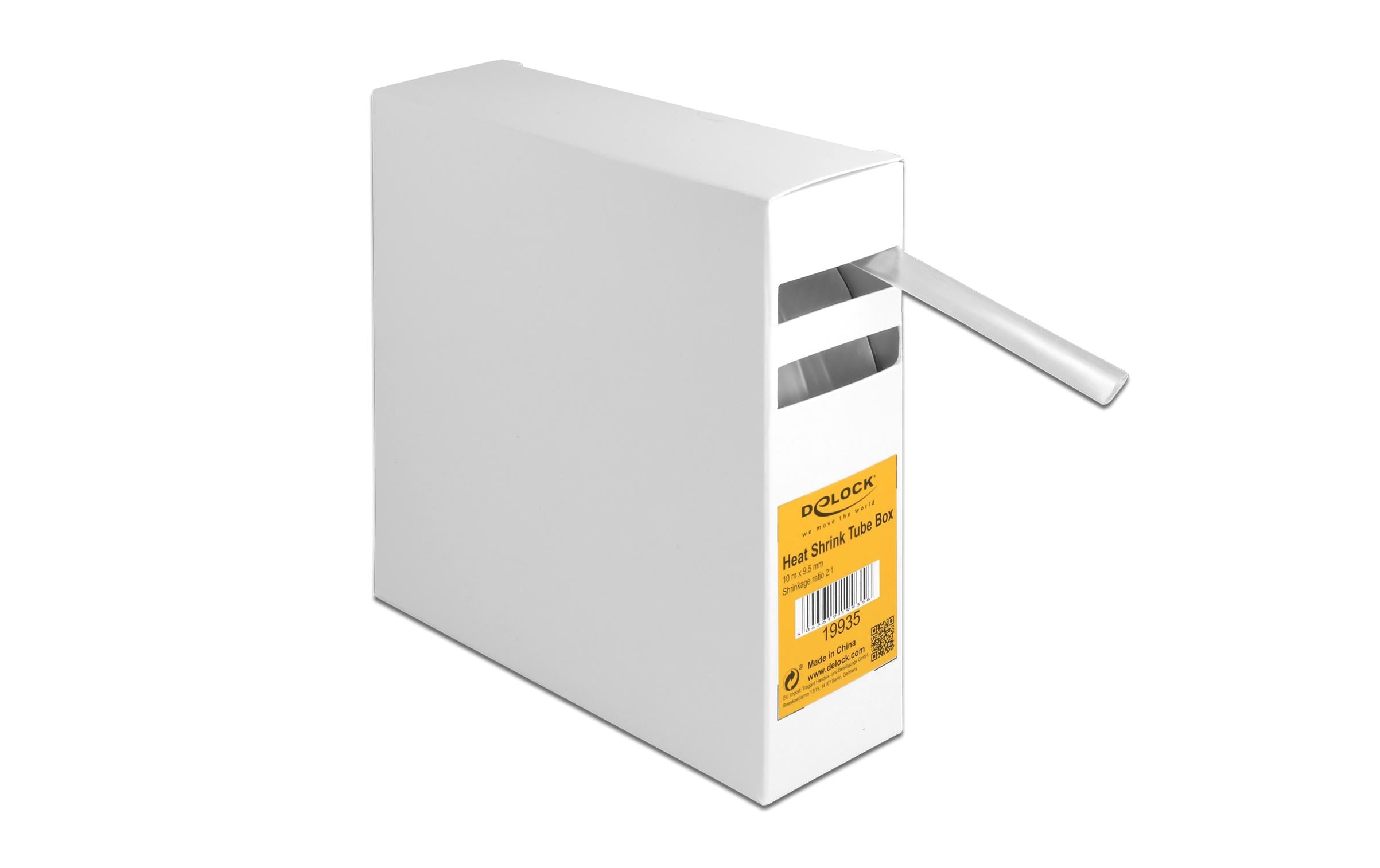 Delock Schrumpfschlauch, 10mx9.5mm Spenderbox, transparent
