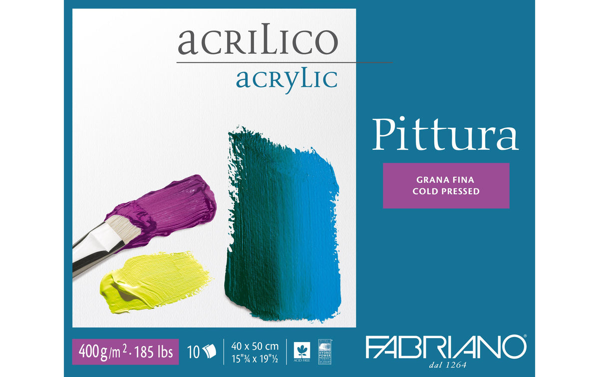 Fabriano Acrylpapier Pittura 40 x 50 cm 400g/m2, 10 Bl, Kalt gepresst, 40 x 50 cm