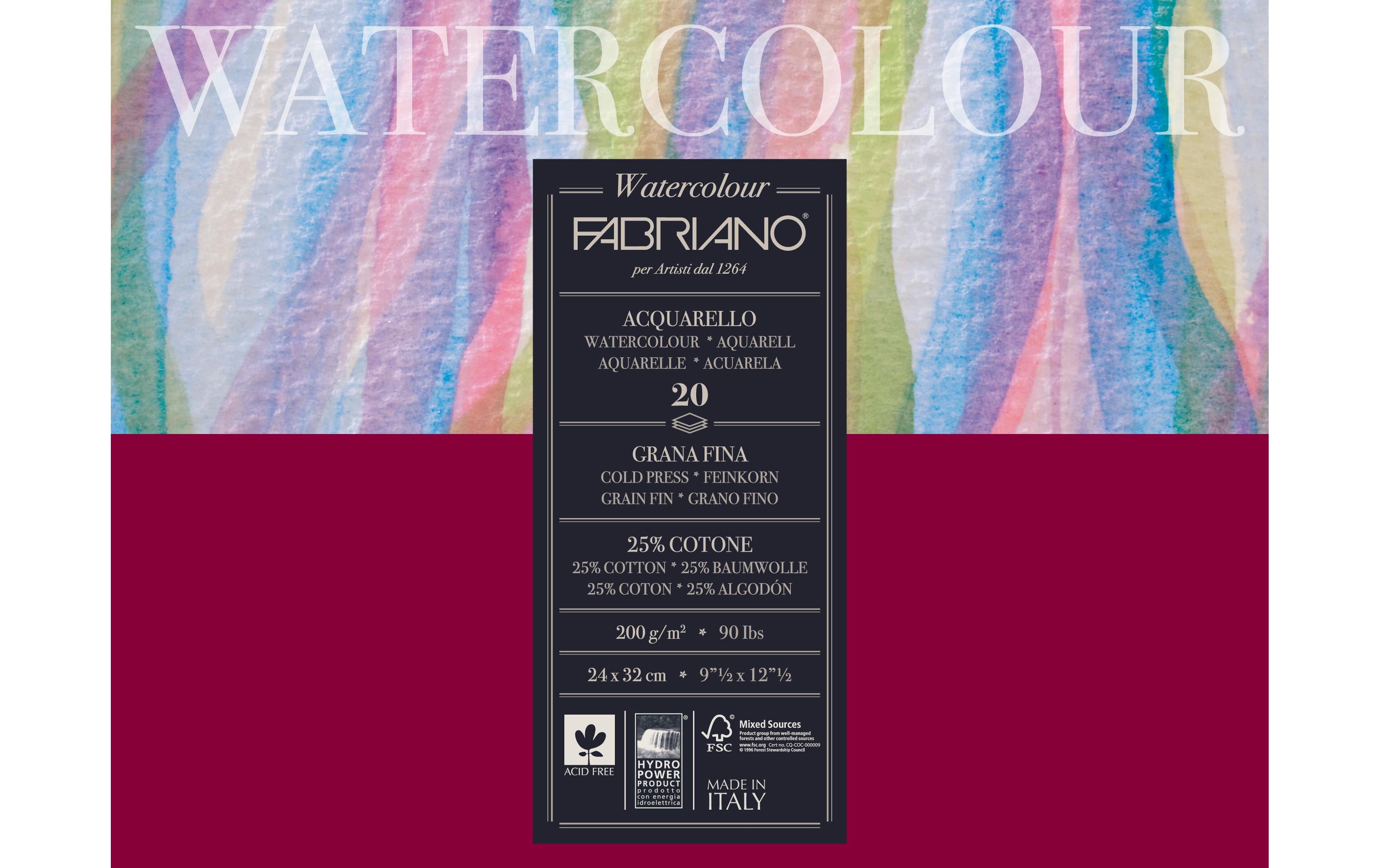 Fabriano Aquarellpapier 200g/m2, 20 Bl, Kalt gepresst, 24 x 32 cm
