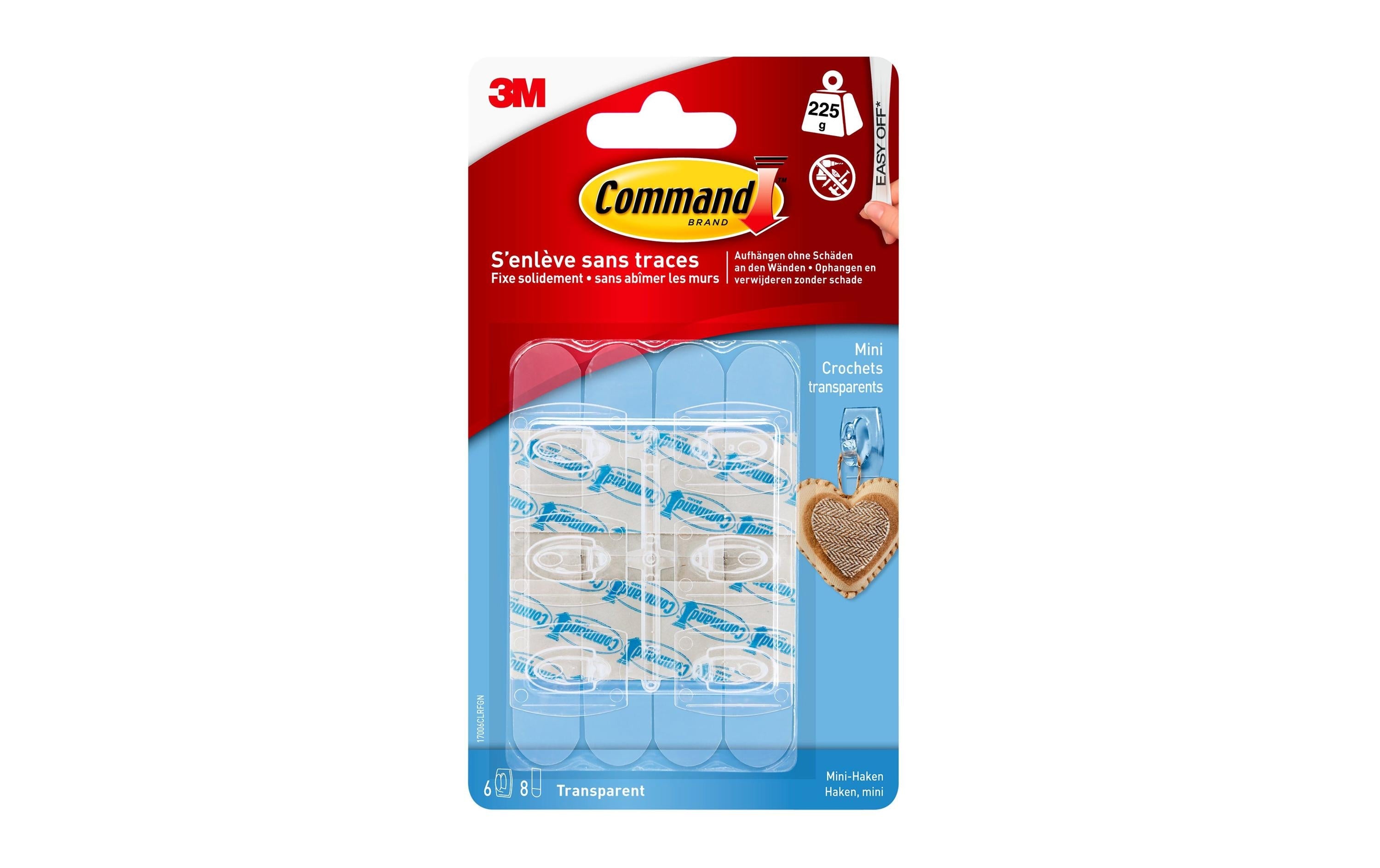 3M Command Transparente MiniHaken S 6 Haken und 8 Strip, Traglast:225g