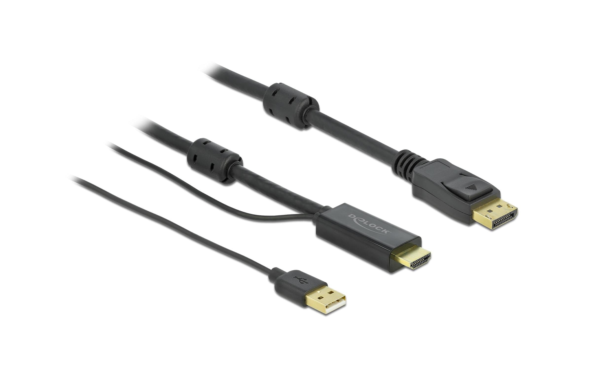 Delock HDMI - Displayport Konverterkabel 1m Schwarz, 4K/30Hz, USB-A Stromversorgung