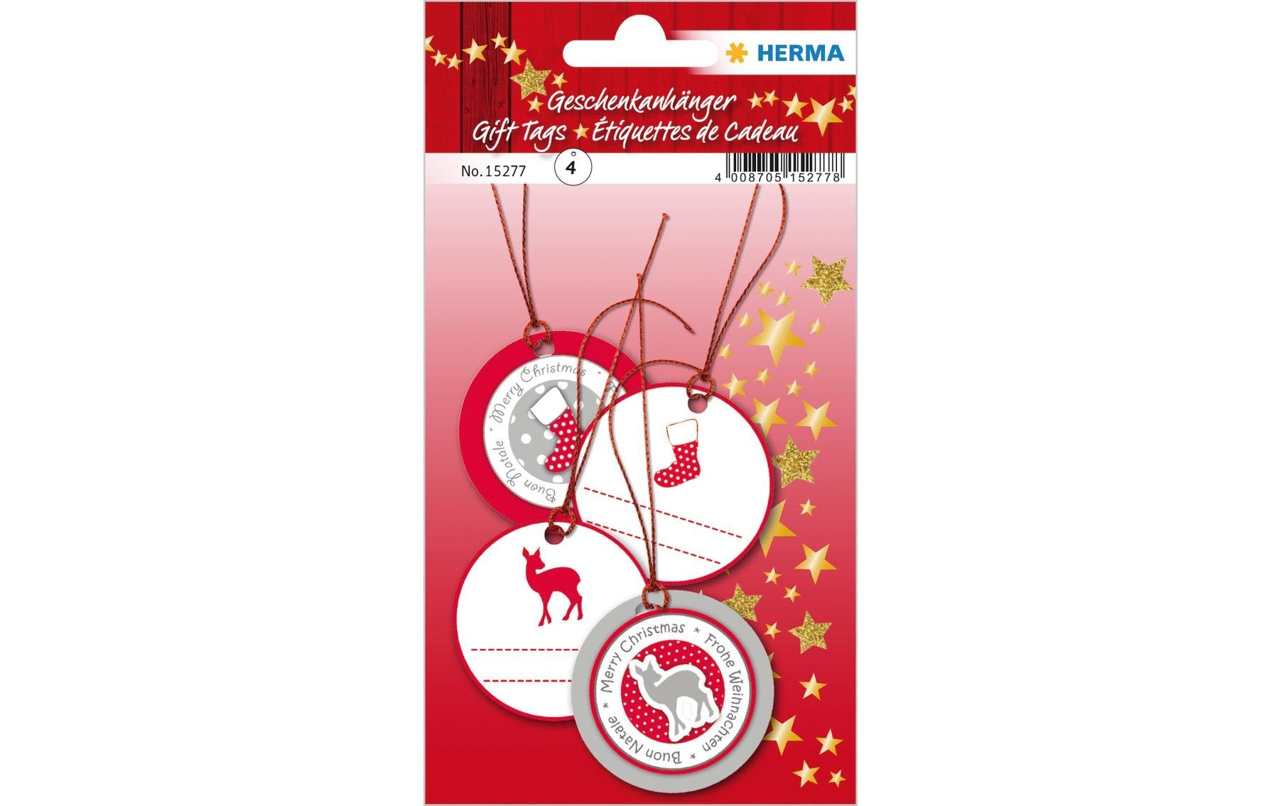 Herma Geschenkanhänger Weihnachten 5 cm 4 Stück, rot