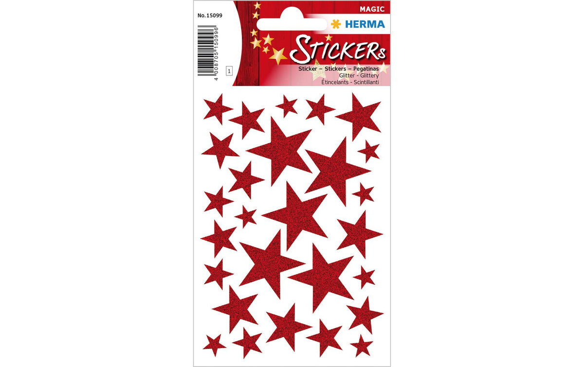 Herma Weihnachtssticker Sterne rot 1 Blatt, 27 Sticker