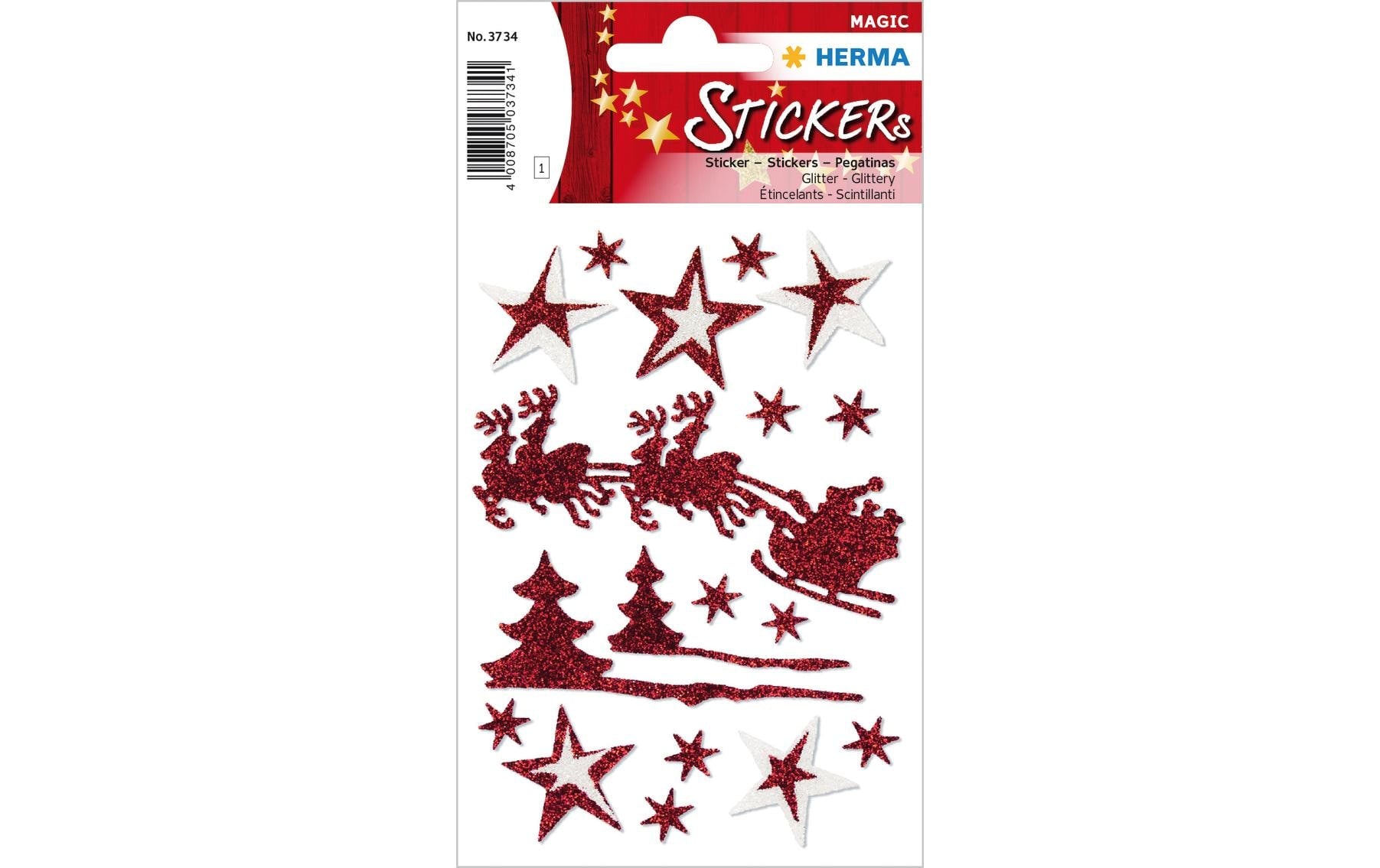 Herma Weihnachtssticker Schlittenfahrt 1 Blatt, 18 Sticker, mit Glitter