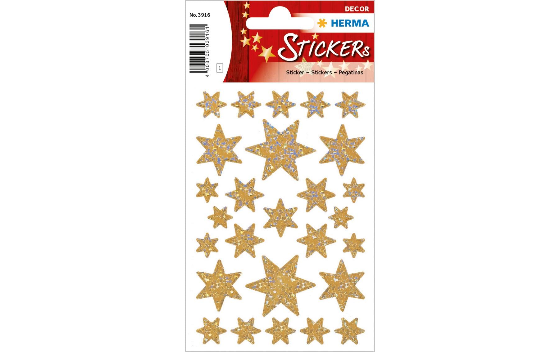 Herma Weihnachtssticker Sterne irisierend 1 Blatt, 27 Sticker, gold