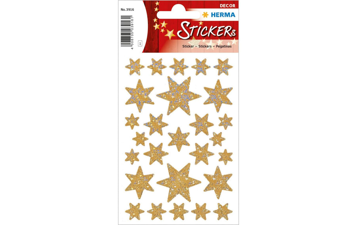 Herma Weihnachtssticker Sterne irisierend 1 Blatt, 27 Sticker, gold