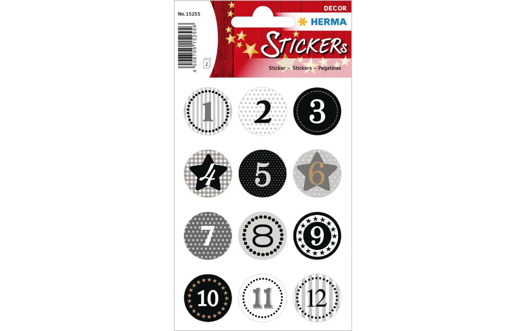 Herma Adventskalender-Zahlen 2 Blatt, 24 Sticker, schwarz/gold