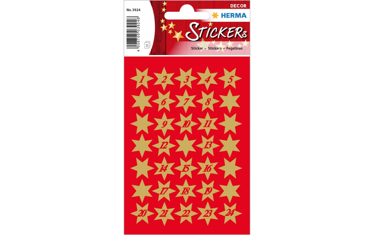 Herma Adventskalender-Zahlen 3 Blatt, 102 Sticker