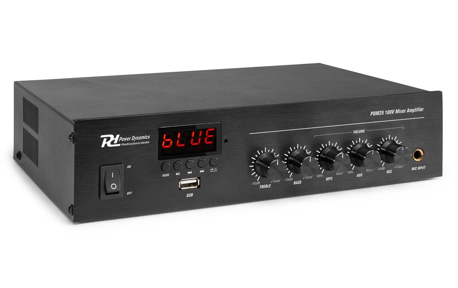 Power Dynamics PDM25 100V Powermixer USB, MP3, BT, 25W