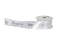 Spyk Geschenkband Cubino Happy Birthday weiss-silber, Breite: 25 mm, Länge: 3 m