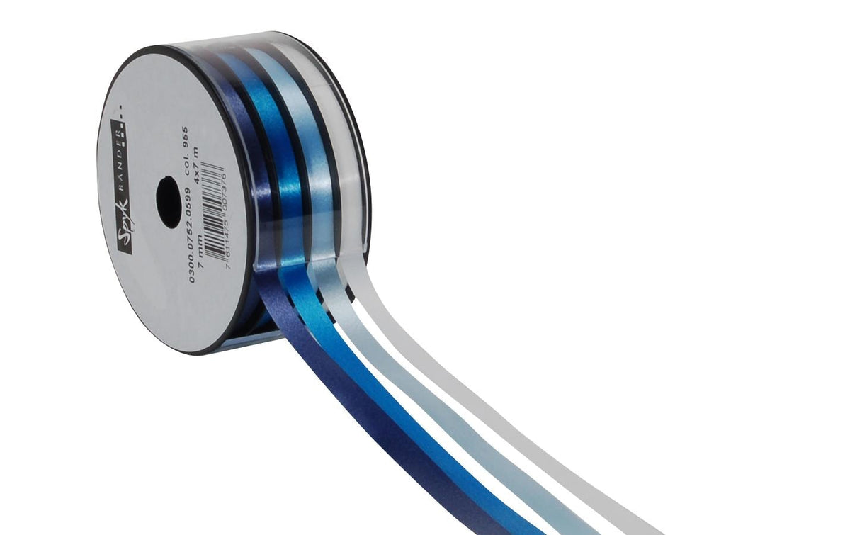Spyk Geschenkband Kombispule Polyband blau-weiss, 4 x 7mm x 7m