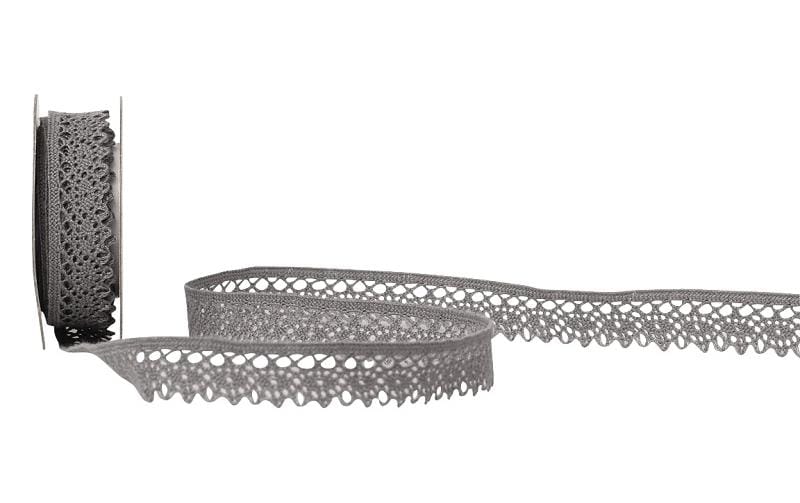 Spyk Geschenkband Cubino Spitzen grau, 14 mm x 2 m