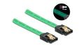 Delock SATA Kabel: 50cm Leuchteffekt grün 6 Gbps, UV Leuchteffekt grün