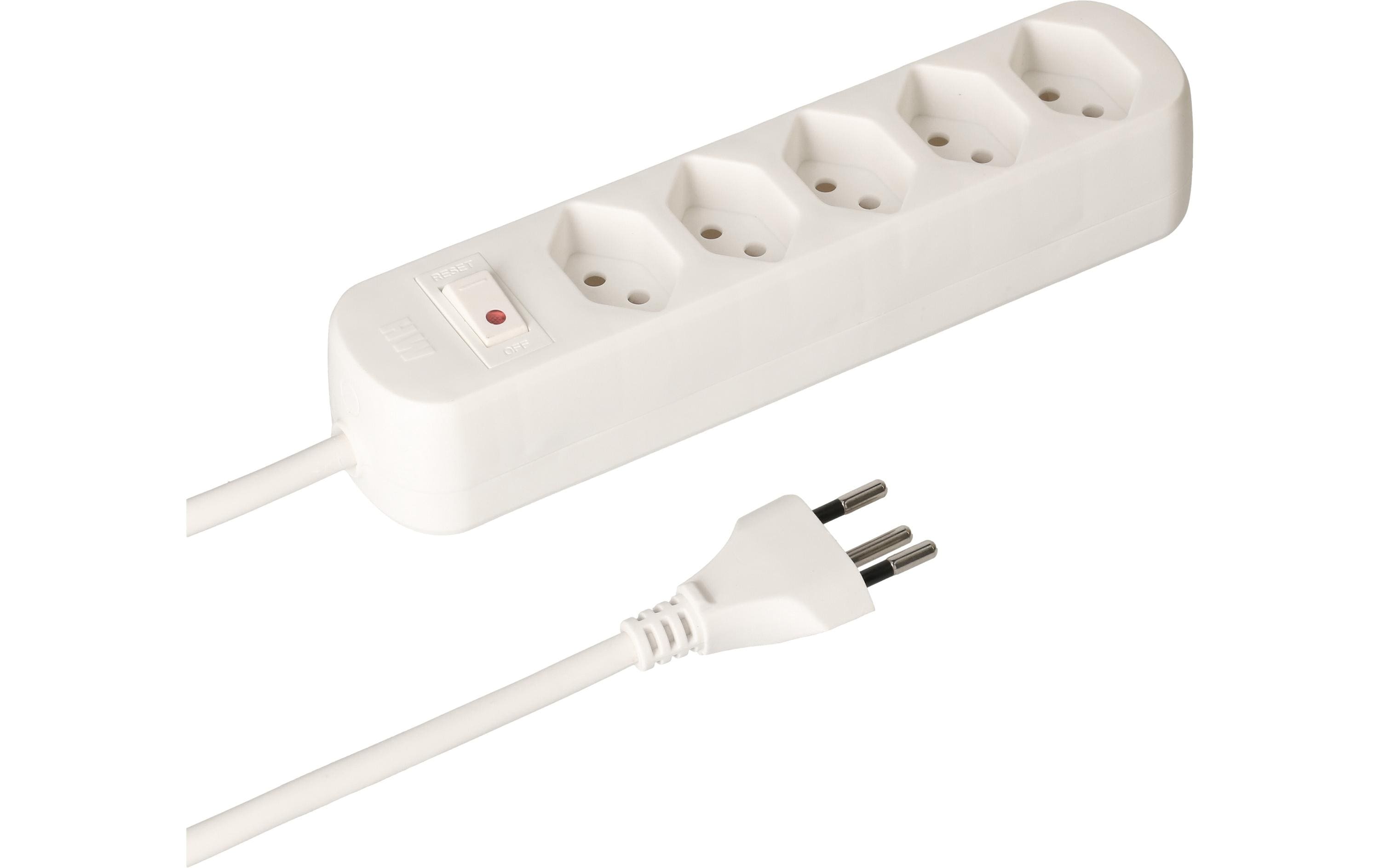 Max Hauri Steckdosenleiste Basic-Line V2 5xT13, weiss, mit Reset-Schalter, 5m, V2