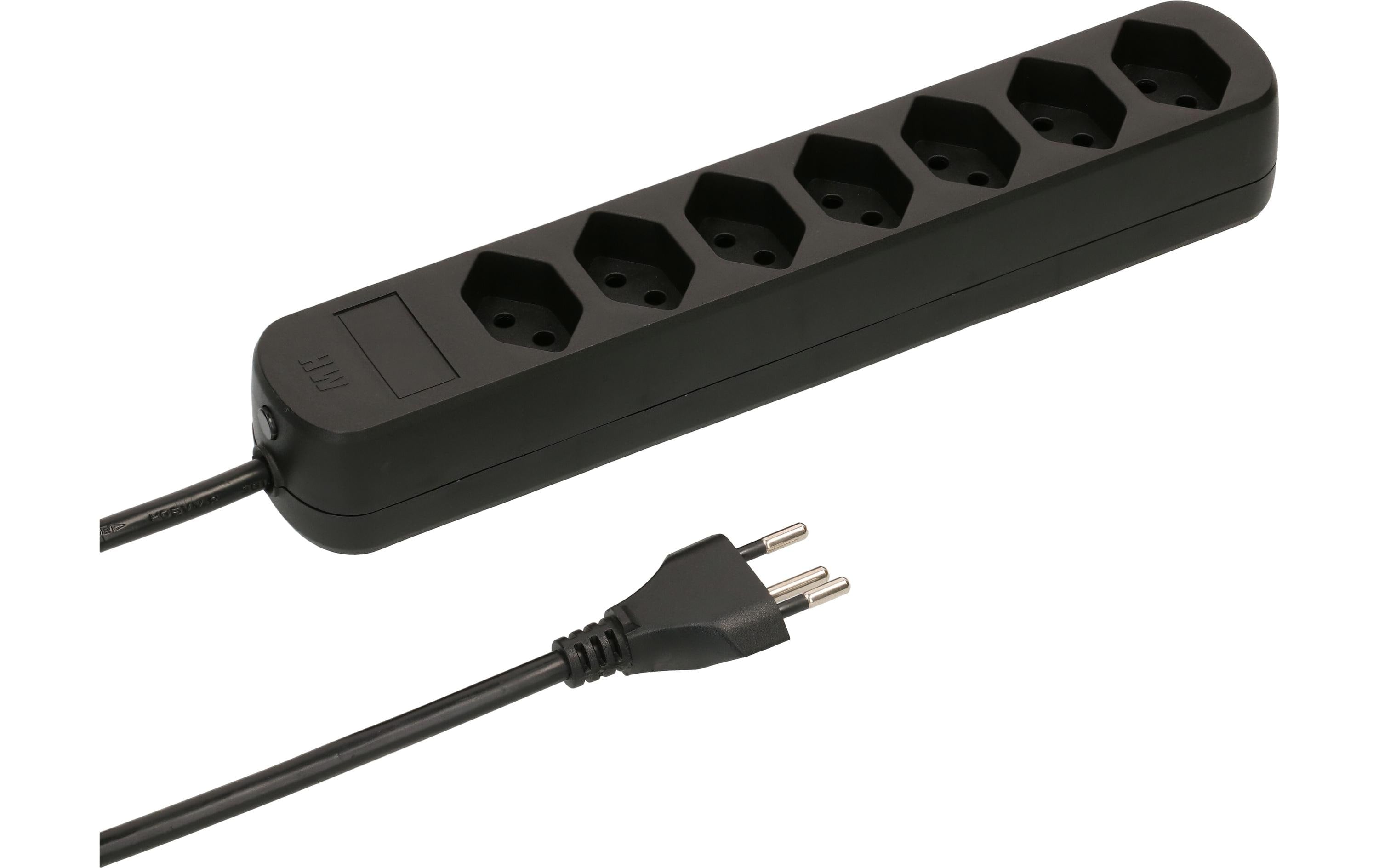 Max Hauri Steckdosenleiste Basic-Line 7xT13, schwarz, mit Reset-Schalter