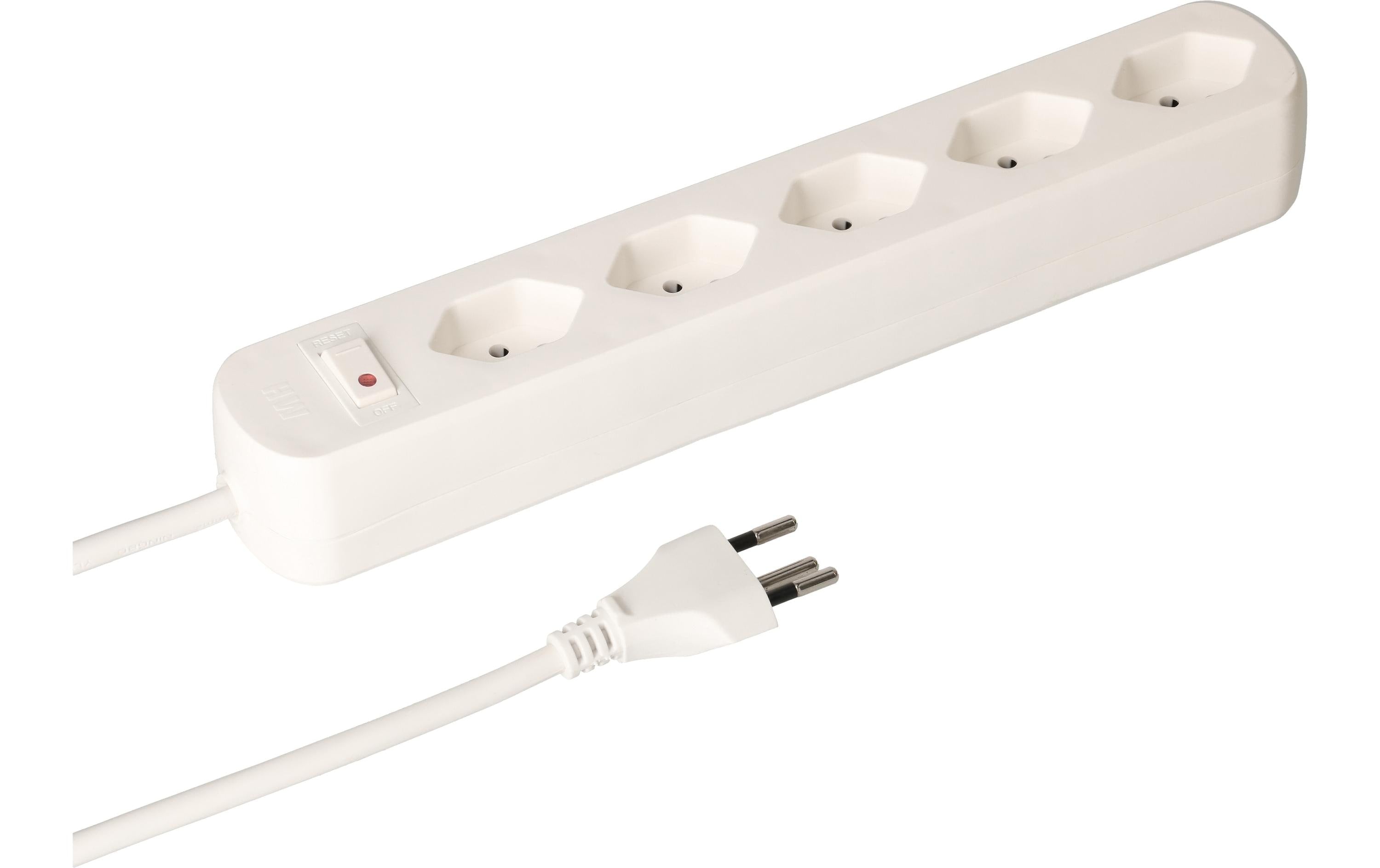 Max Hauri Steckdosenleiste Basic-Line 5xT13, horizontal Schalter weiss