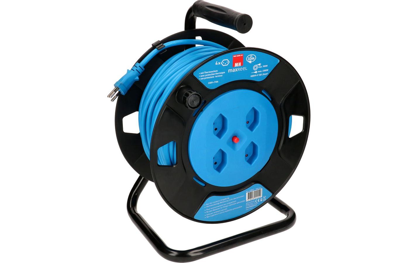 Max Hauri Kabeltrommel 33m V2 4x T13 Steckdose, mit Thermoschutz
