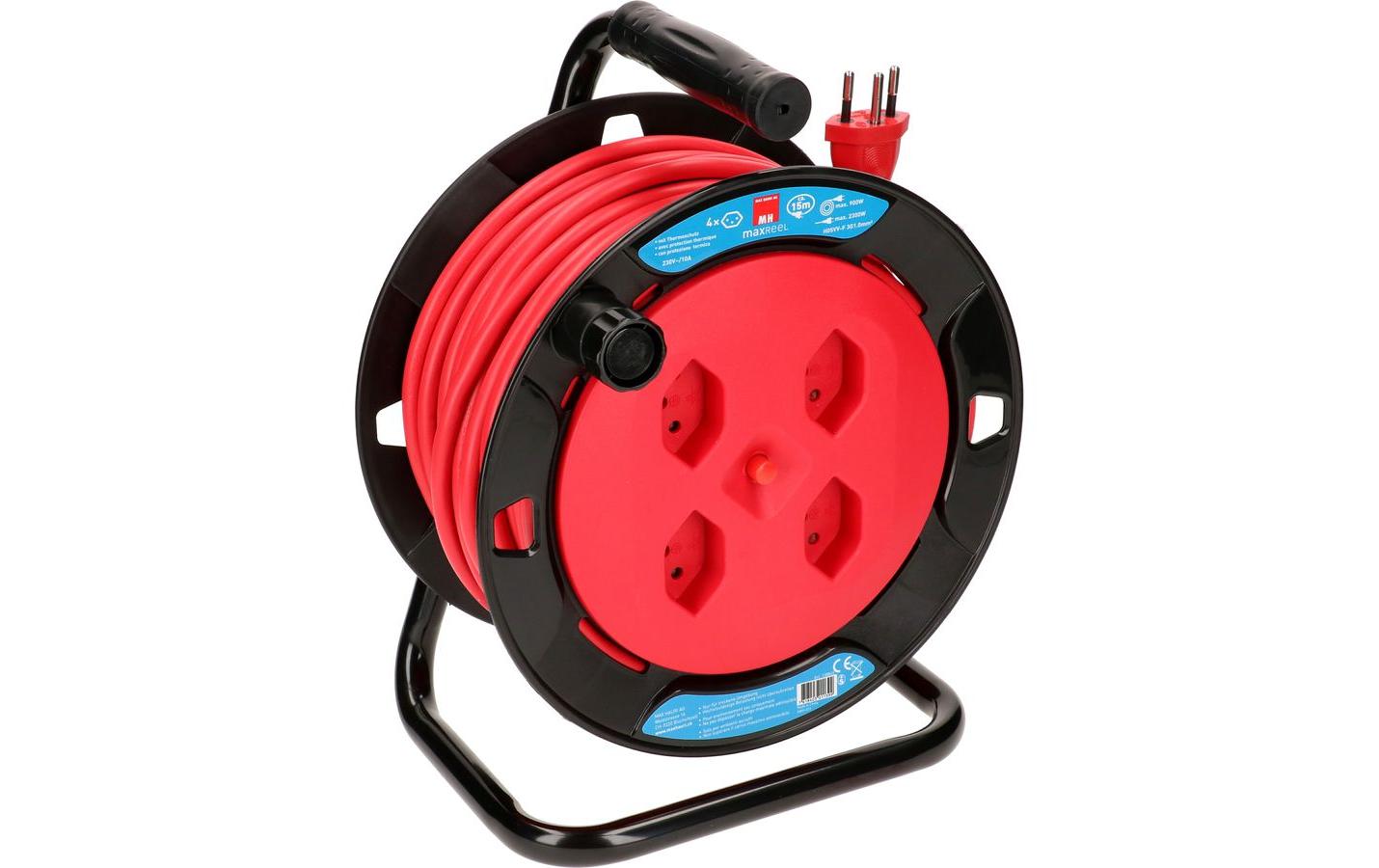Max Hauri Mini-Kabeltrommel 15m V2 4x T13 Steckdose, mit Thermoschutz