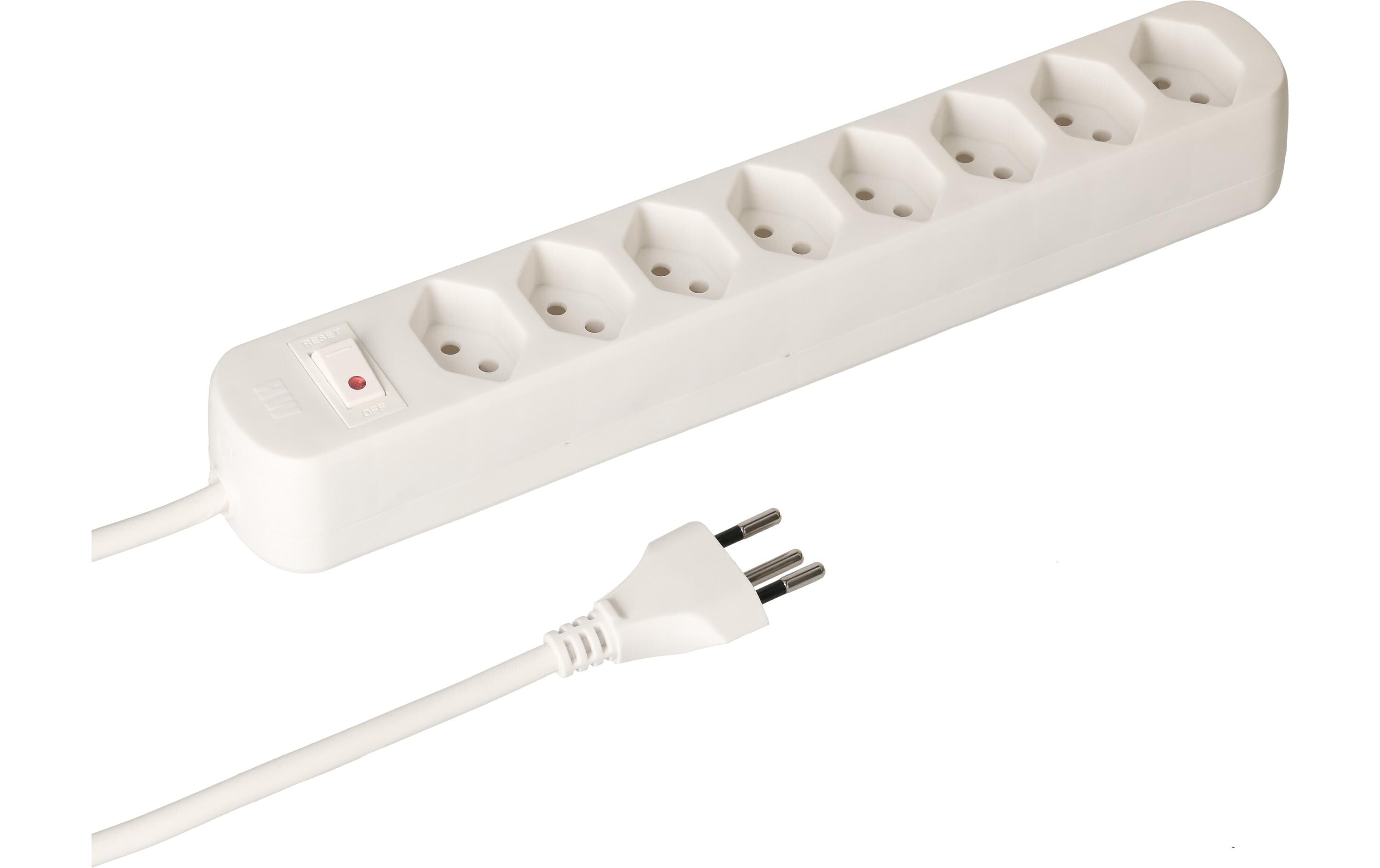 Max Hauri Steckdosenleiste Basic-Line V2 8xT13, weiss, mit Reset-Schalter V2