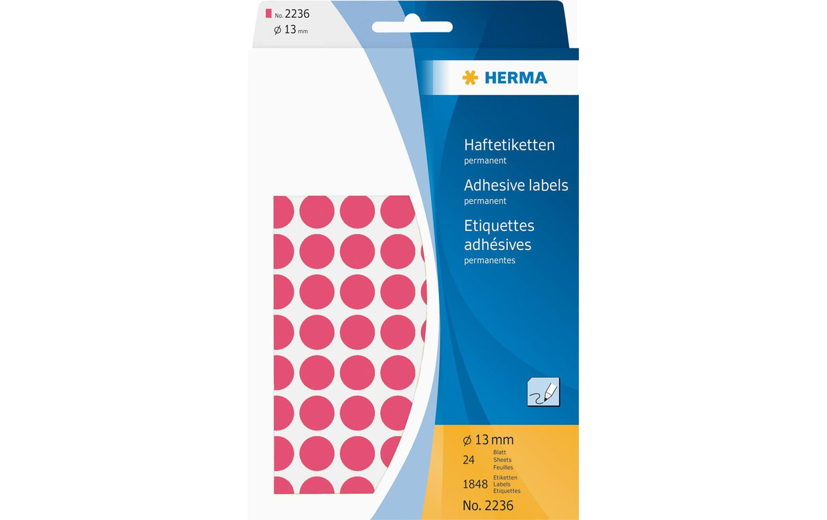 Herma Vielzwecketiketten 2236 leuchtrot 2464 Etiketten, A4, 32 Blatt, 13 cm