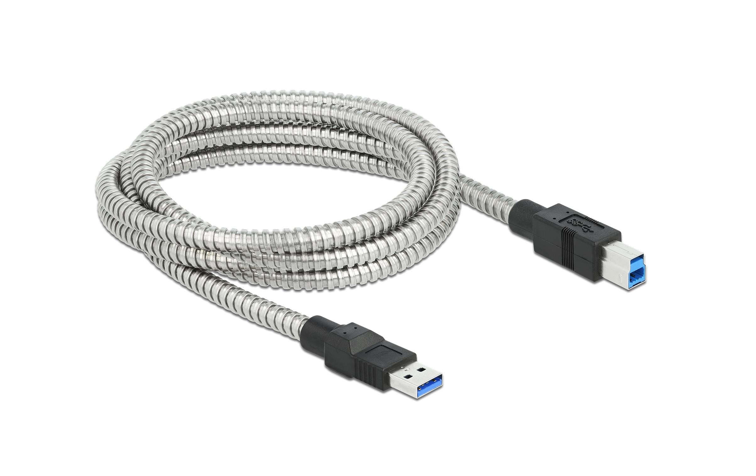 Delock USB3.2 Kabel, 2m, A-B, Metalmantel USB3.2 Gen1, 5Gbps