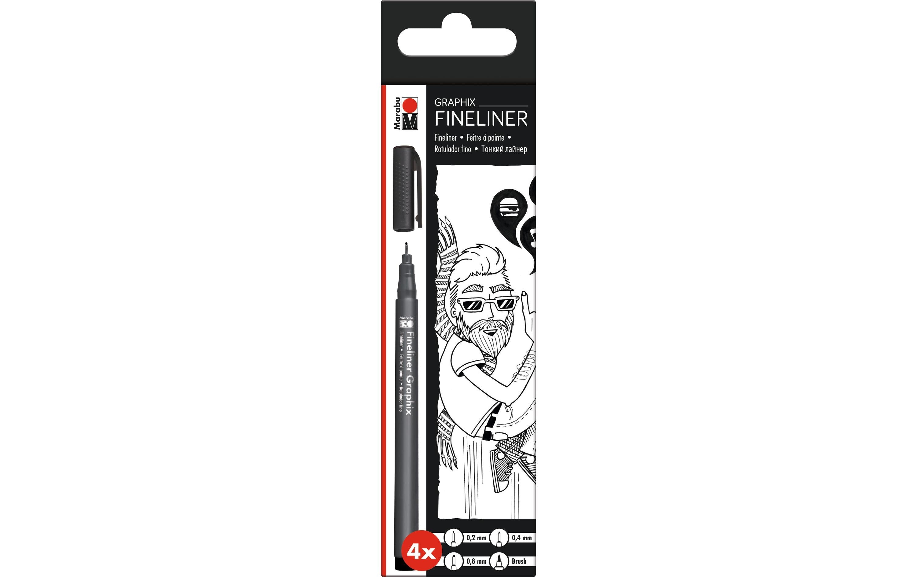 Marabu Fineliner Graphix 4er Schwarz Schwarz, 4 Spitzen