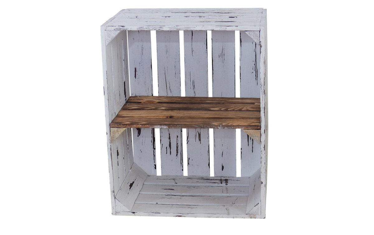 Holz Zollhaus Regalkiste Shabby weiss/ geflammt, Kiefer, 50x40x30 cm, FSC 100%