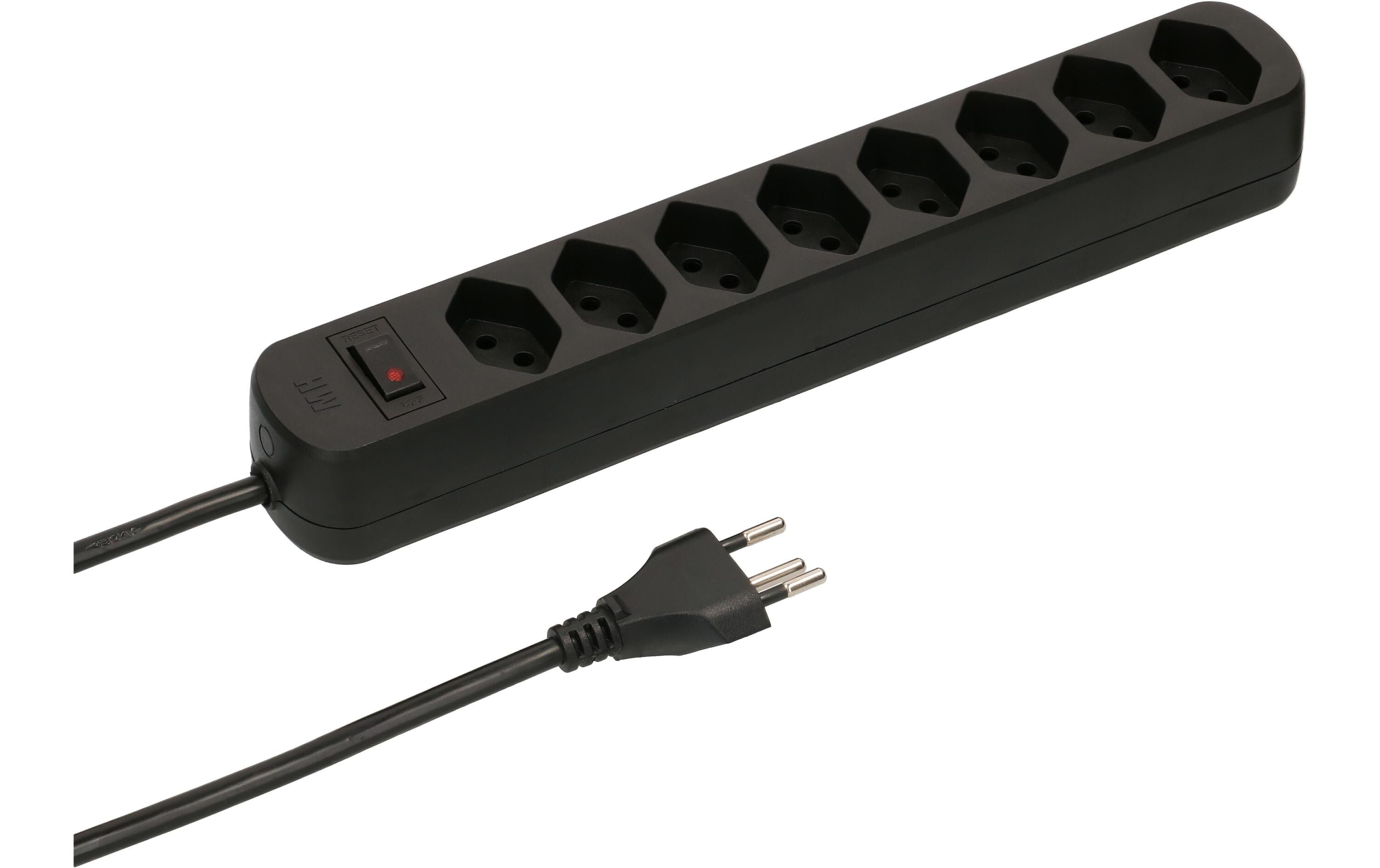 Max Hauri Steckdosenleiste Basic-Line V2 8xT13, schwarz, mit Reset-Schalter V2