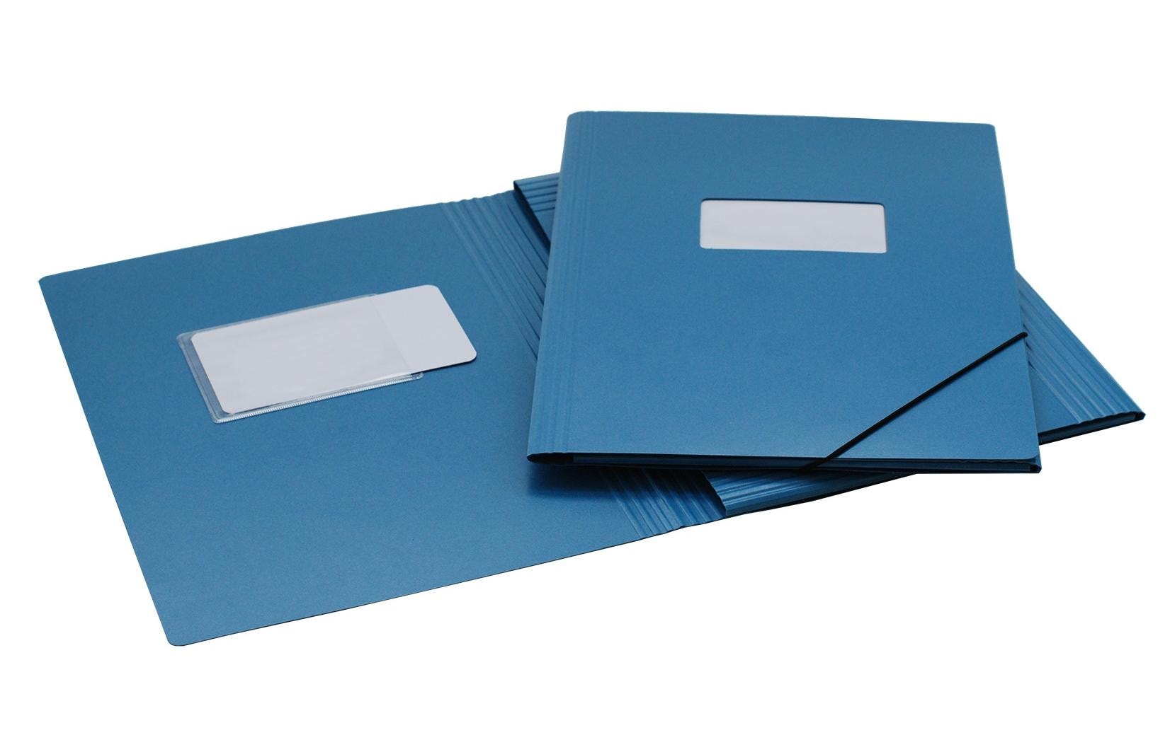 Erola Gummibandmappe Pressspan A4 mit Beschriftungsschild. 3 Klappen blau
