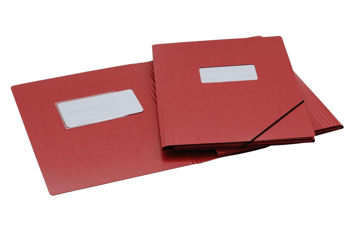 Erola Gummibandmappe Pressspan A4 mit Beschriftungsschild. 3 Klappen rot