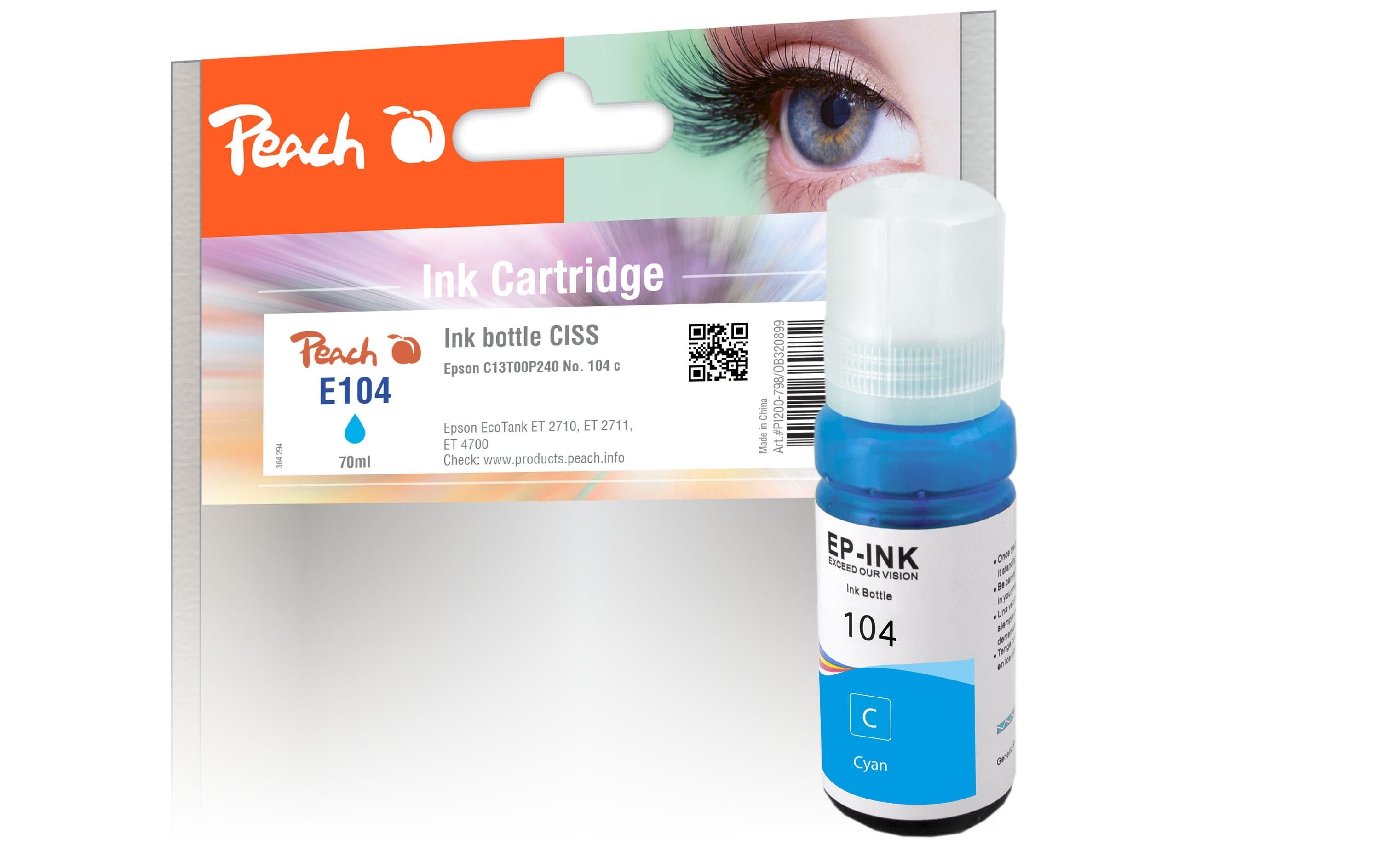 Peach Tinte Epson 104, C13T00P240 70 ml, cyan