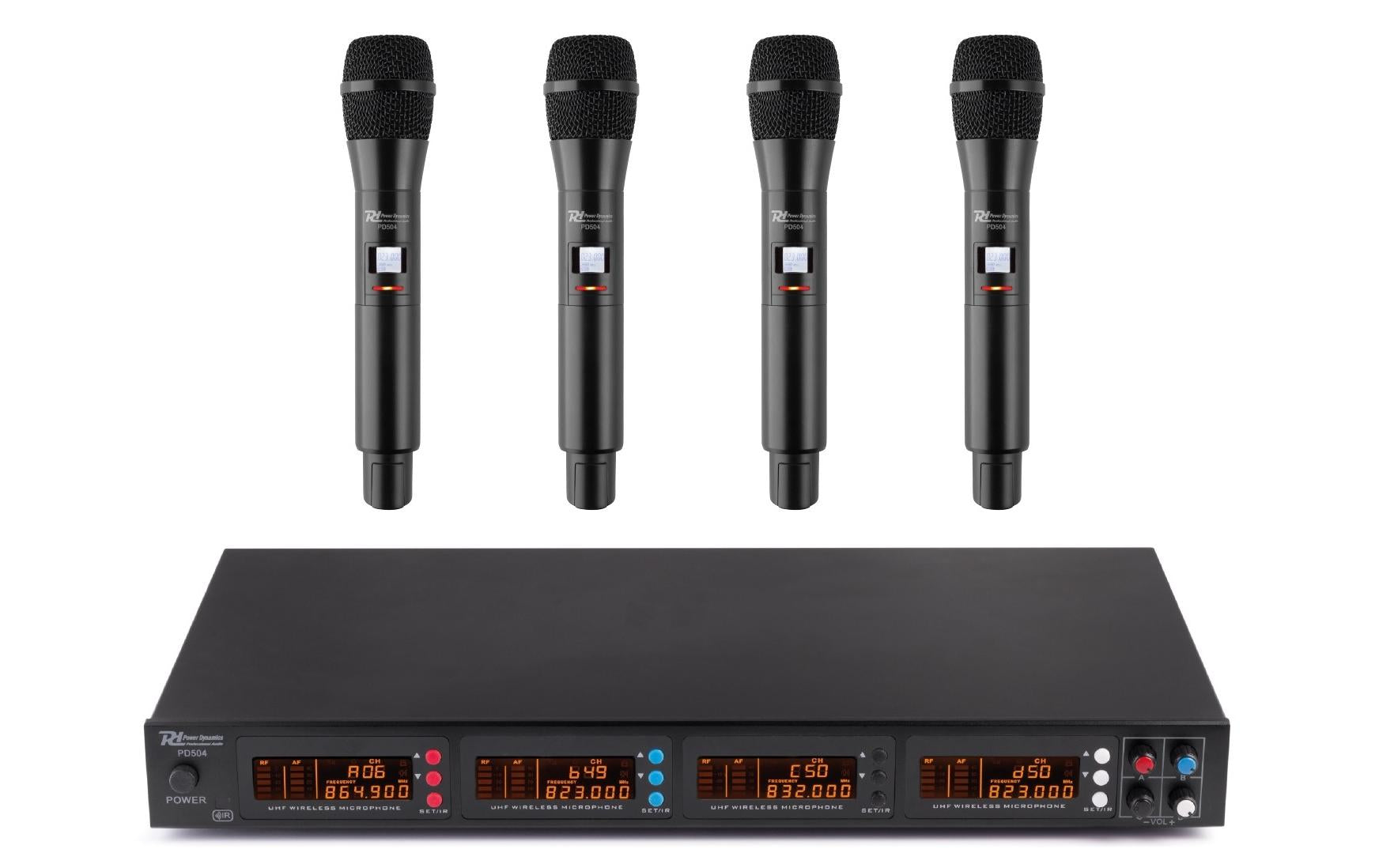 Power Dynamics PD504 4-Kanal UHF Funkstrecke mit 4 Miks