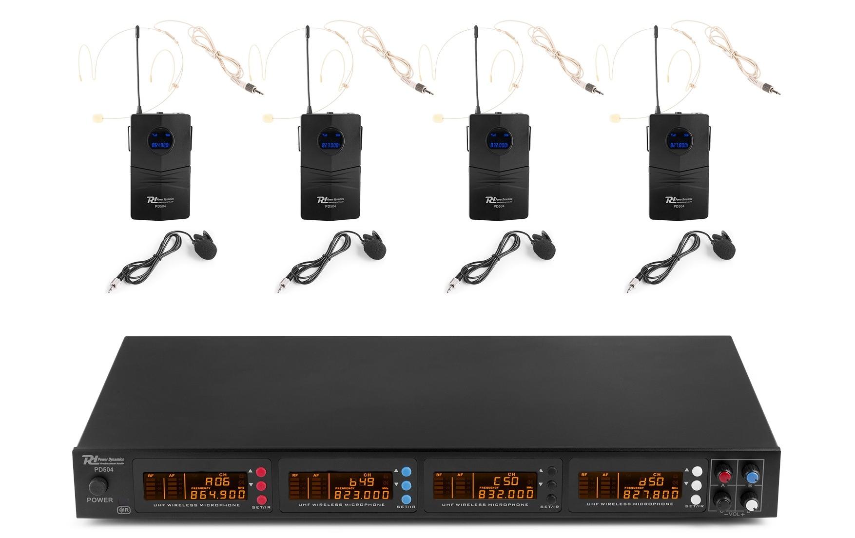 Power Dynamics PD504B 4-Kanal UHF Funkstrecke mit 4 Sender&Miks
