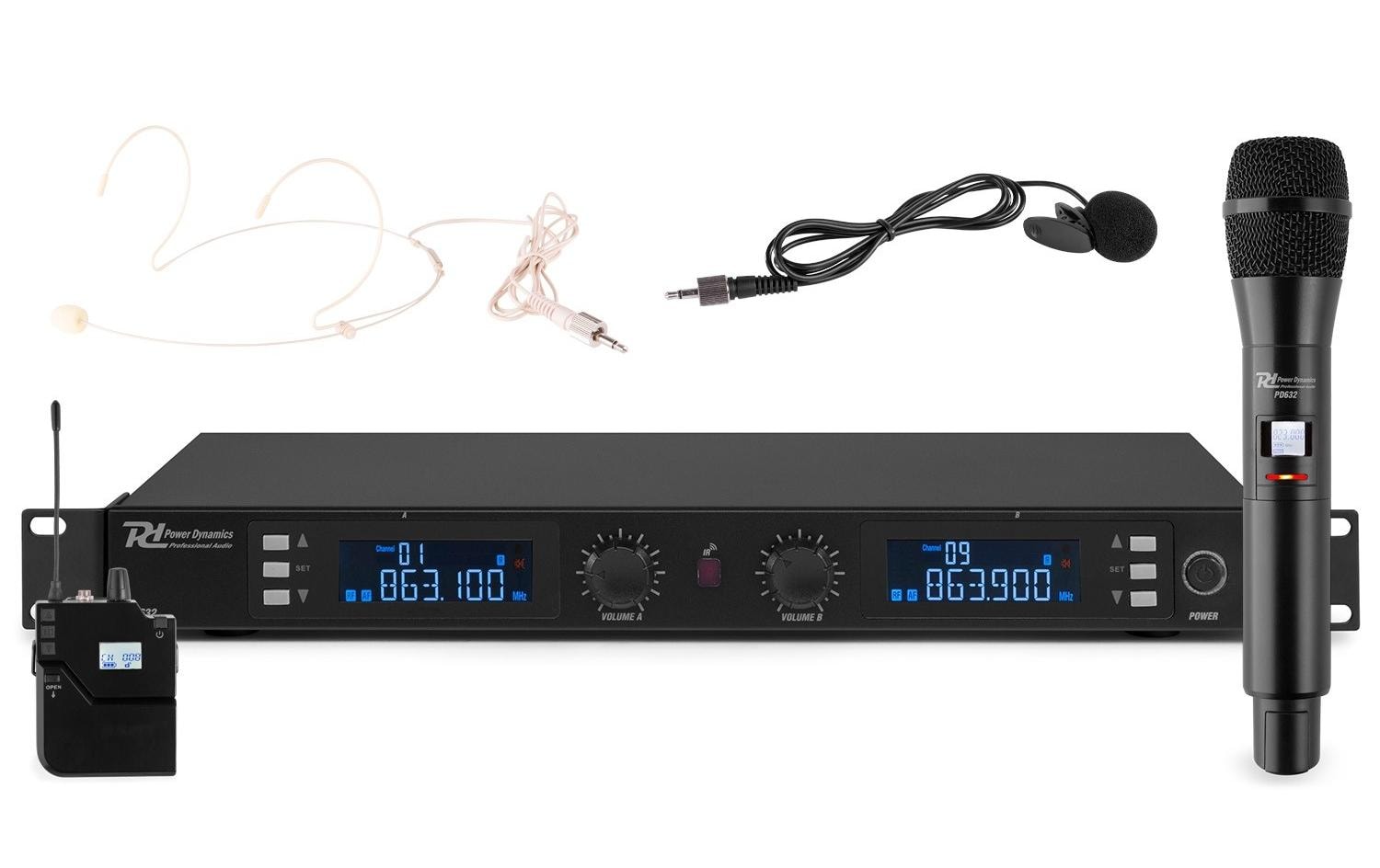 Power Dynamics PD632C 2-Kanal digital UHF Funkstrecke, Combo