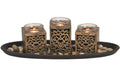 G. Wurm Teelichthalter-Set, Gold Holz, (B/H/T) 39x13x14 cm