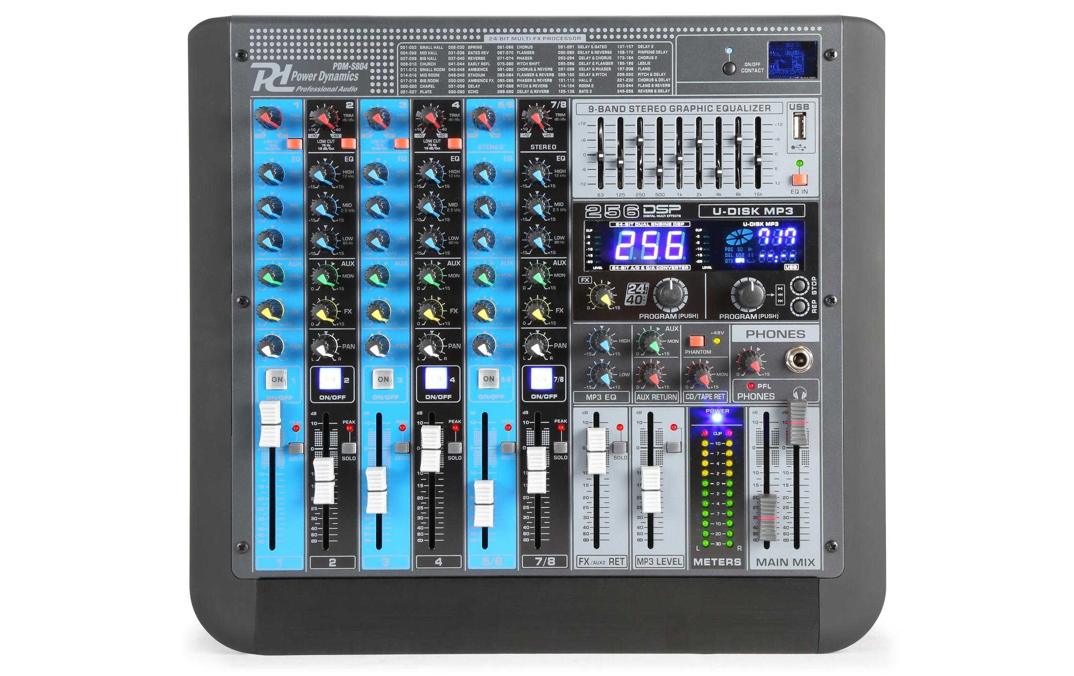 Power Dynamics PDM-S804 Analoges 8-Kanal Mischpult, Multi-FX