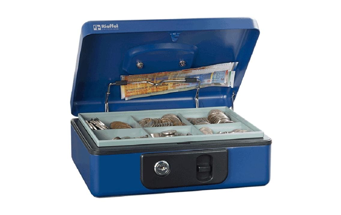 Rieffel Geldkasette mit Münzfach 23x18.5x8.6 cm, blau