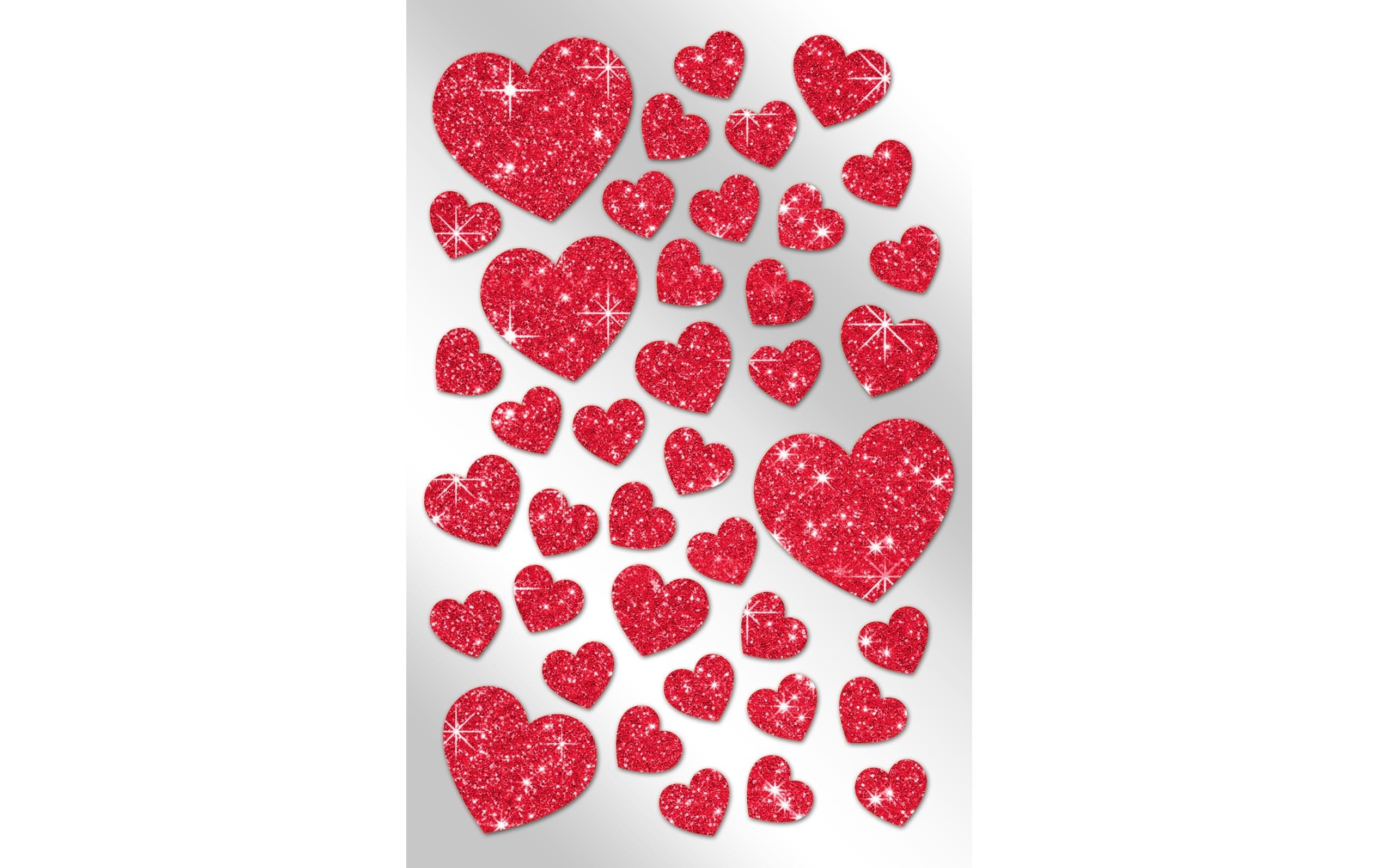 B+C Sticker Glitter Herzen Rot 1 Blatt à 40 Sticker