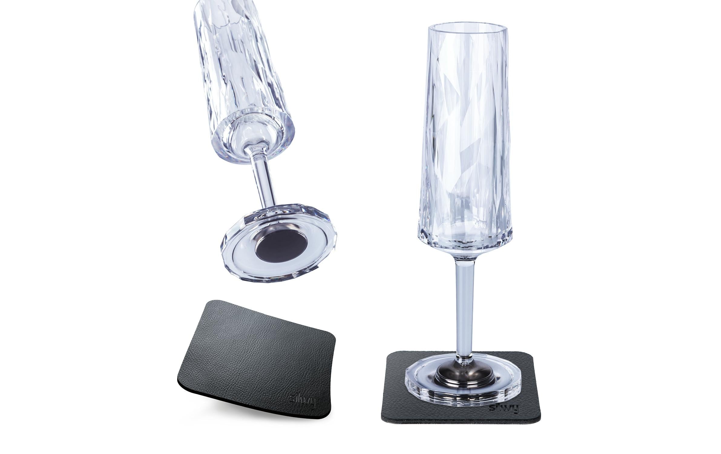 silwy Hightech-Kunststoffgläser, 2er-Set +2 Metall-Nano-Gel-Pads, Champagner, Clear