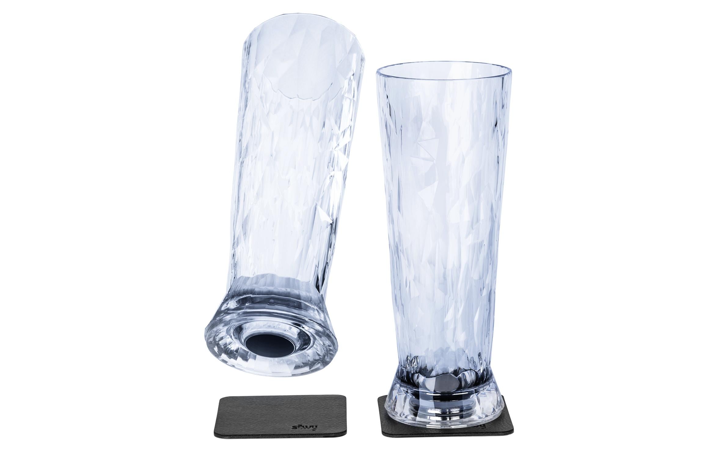 silwy Hightech-Kunststoffgläser, 2er-Set +2 Metall-Nano-Gel-Pads, Bier, Clear