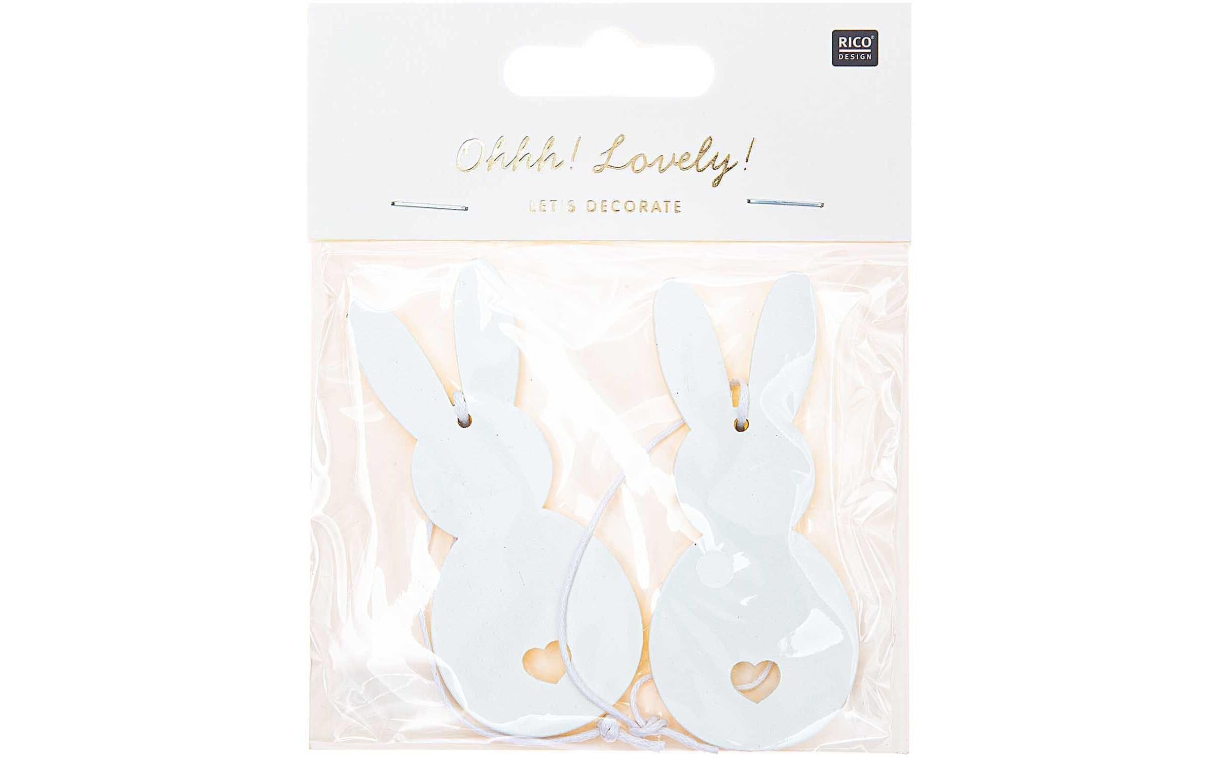 Rico Design Holzanhänger Hase weiss, 2 Stück