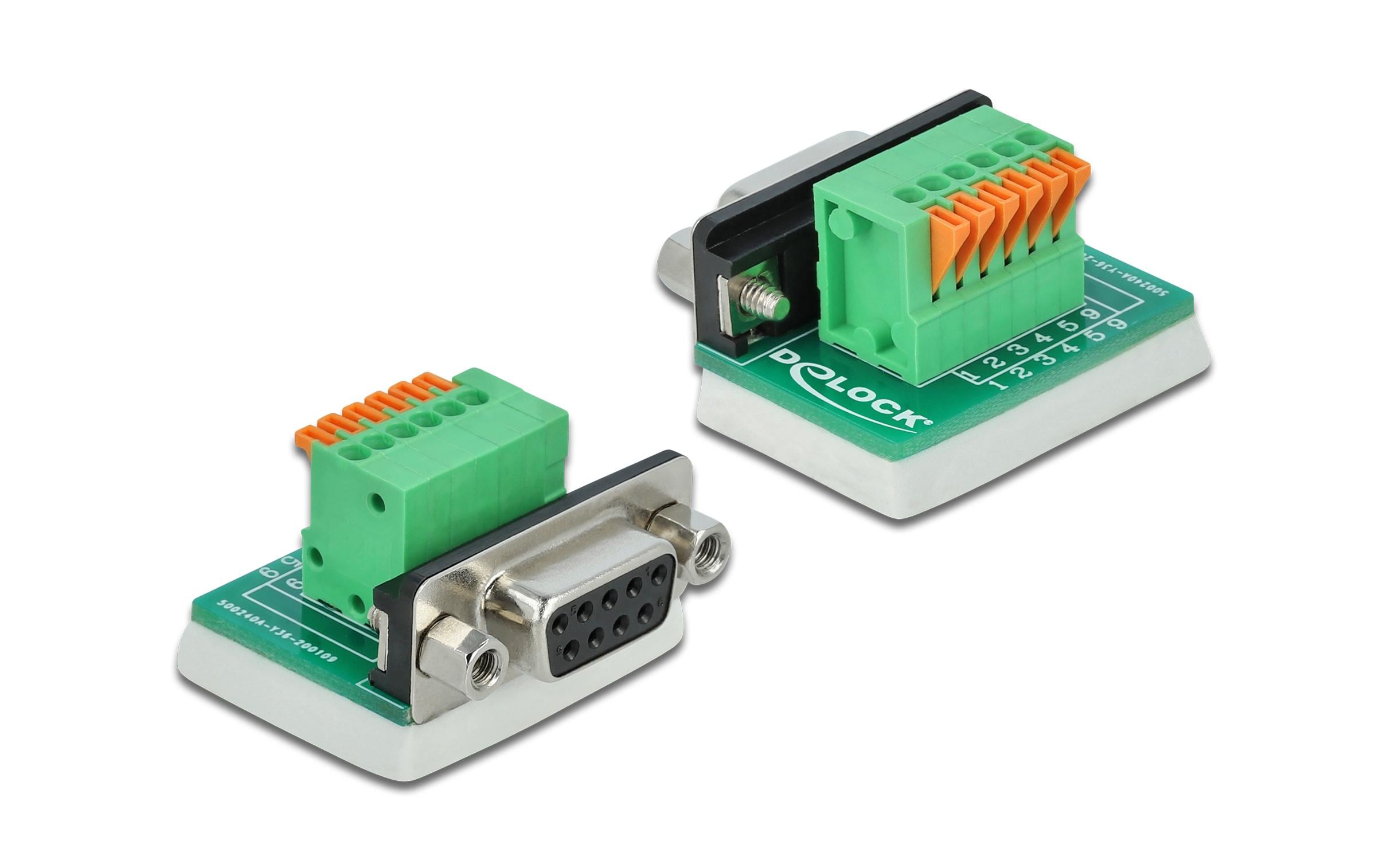 Delock Terminalblock RS232 DB9 Buchse Vertikal, mit Drucktaster
