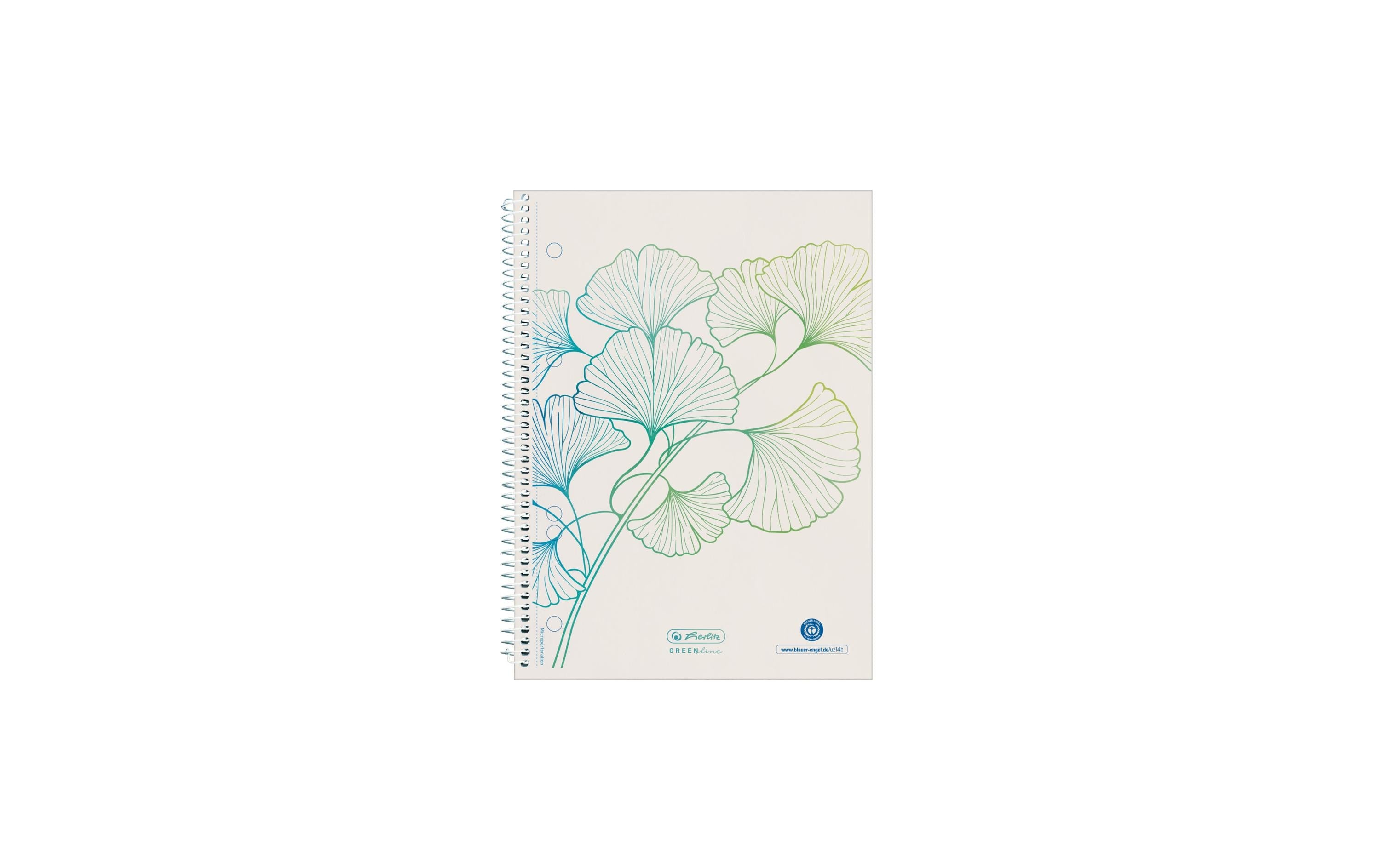 Herlitz Spiralblock A5 GREENline Ginkgo, 80g/m2, weiss, 70 Blatt kariert