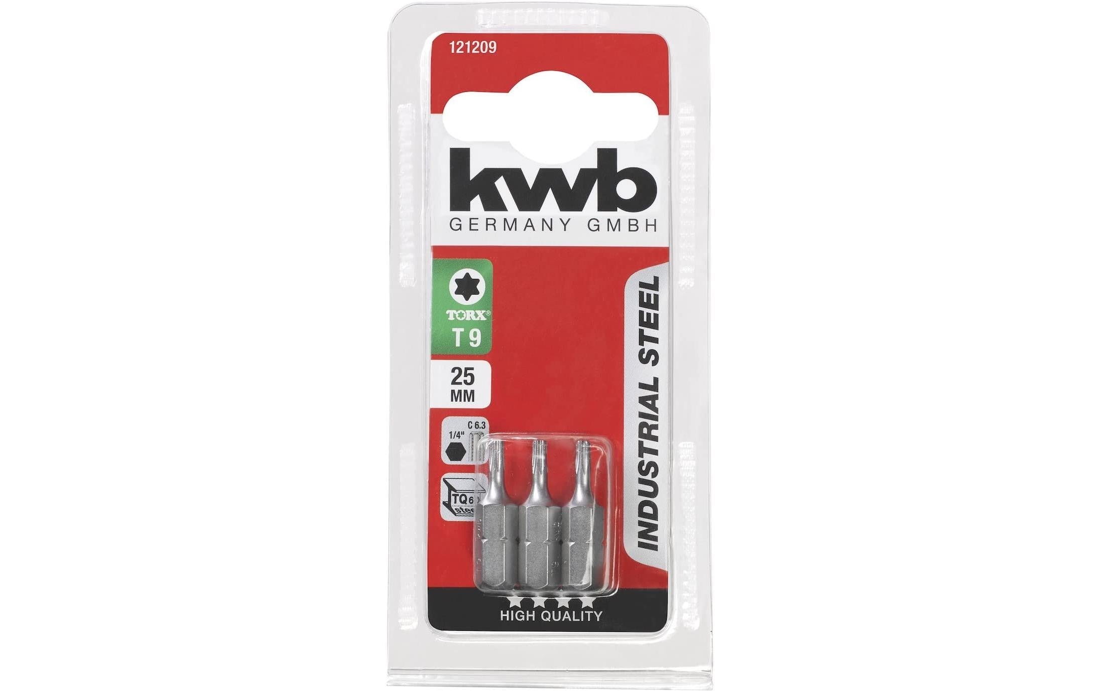 kwb Industrial Steel Bits 1/4" Torx T9 3 Bits 25mm Torx 9 Indus. SB